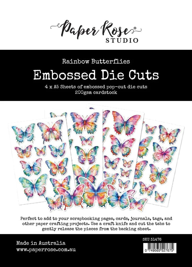Rainbow Butterflies Embossed Die Cuts